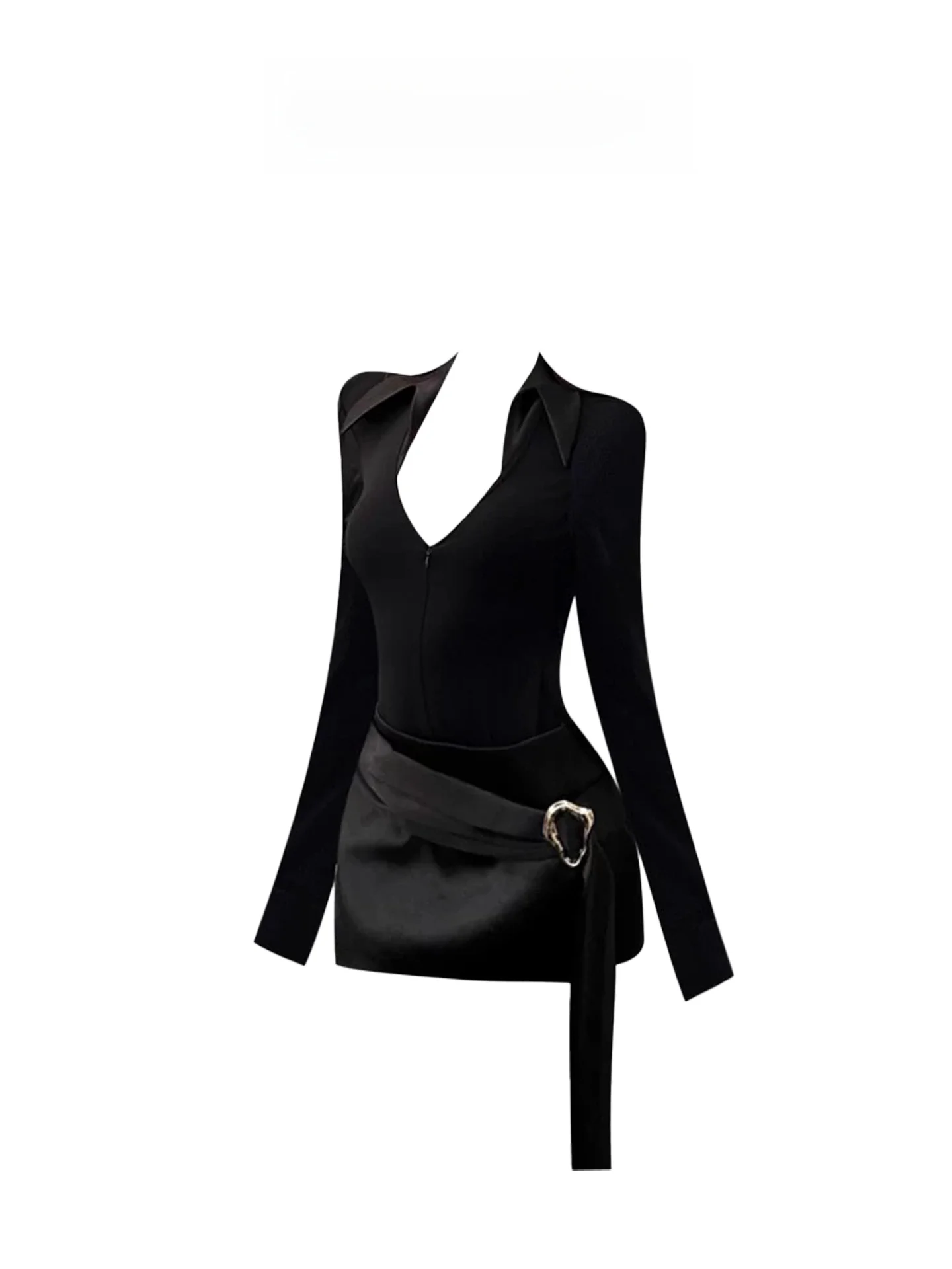 

HEZA Sexy Spicy Girl Hollow out V-Ne Jumpsuit with Metal Belt Waist f Skirt Set plus Size Women's Autumn Winter Faion