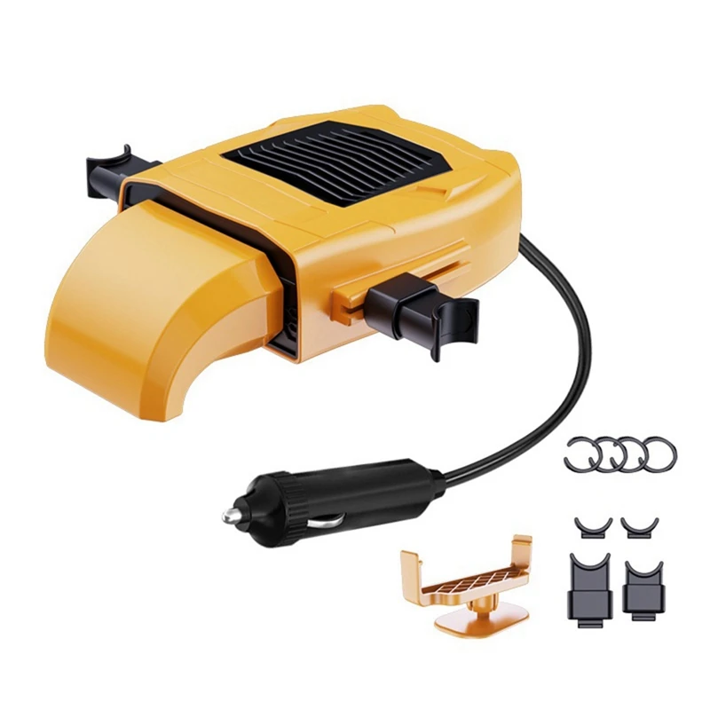 12V Electric Car Heater  Cooling And Heating Fan Dashboard Seat-Heater 150W 360-Degree Adjustable Yellow