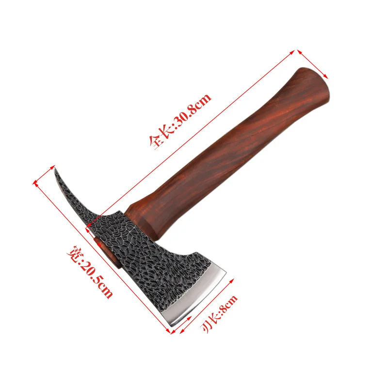 New Outdoor Forging Hammer Pattern Sandalwood Handle Camping Multifunctional Cutting Axe Self Defense and Survival Tool