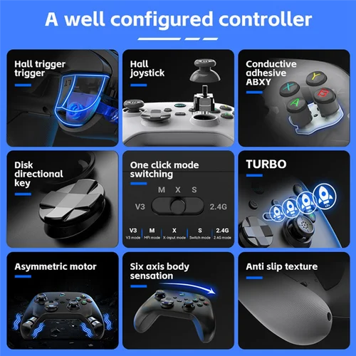 Imagen 2 del producto Controlador de juego Bluetooth G6 para IOS/Android Gamepad para PC Hall Rocker Joystick de vibración Dual de seis ejes para Switch-TCE