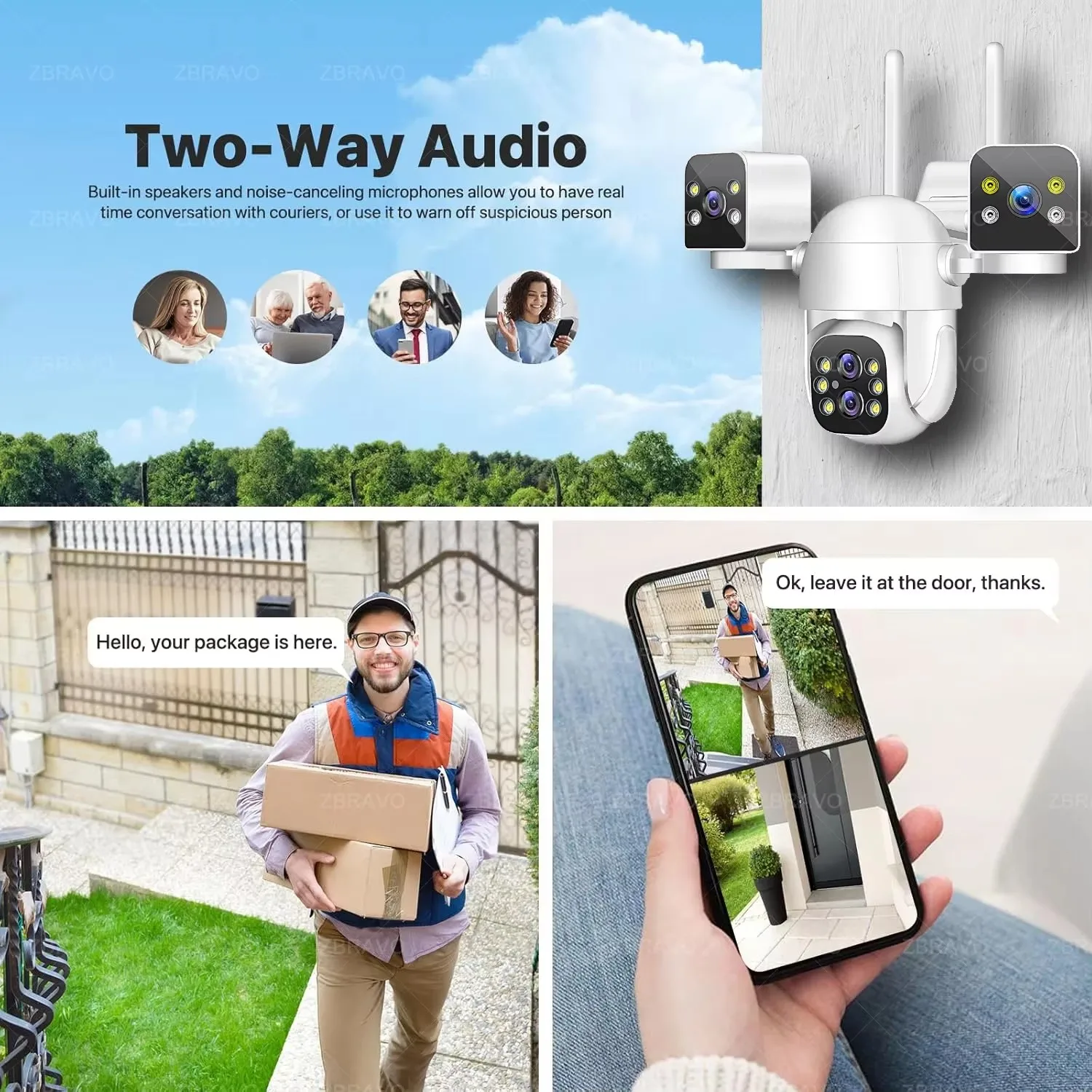 IPC360 HOME 8K 16MP 4 Lens 3 Screens 10X Zoom Wifi PTZ Camera Color Night Vision Motion Detection IP66 Security Camera System view 6