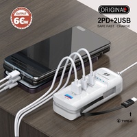 2PD 2USB Charger Station Wall Power Socket Charger For Mobile Phones Tablet Type C PD Cable Charge For iPhone USB Travel Adapter