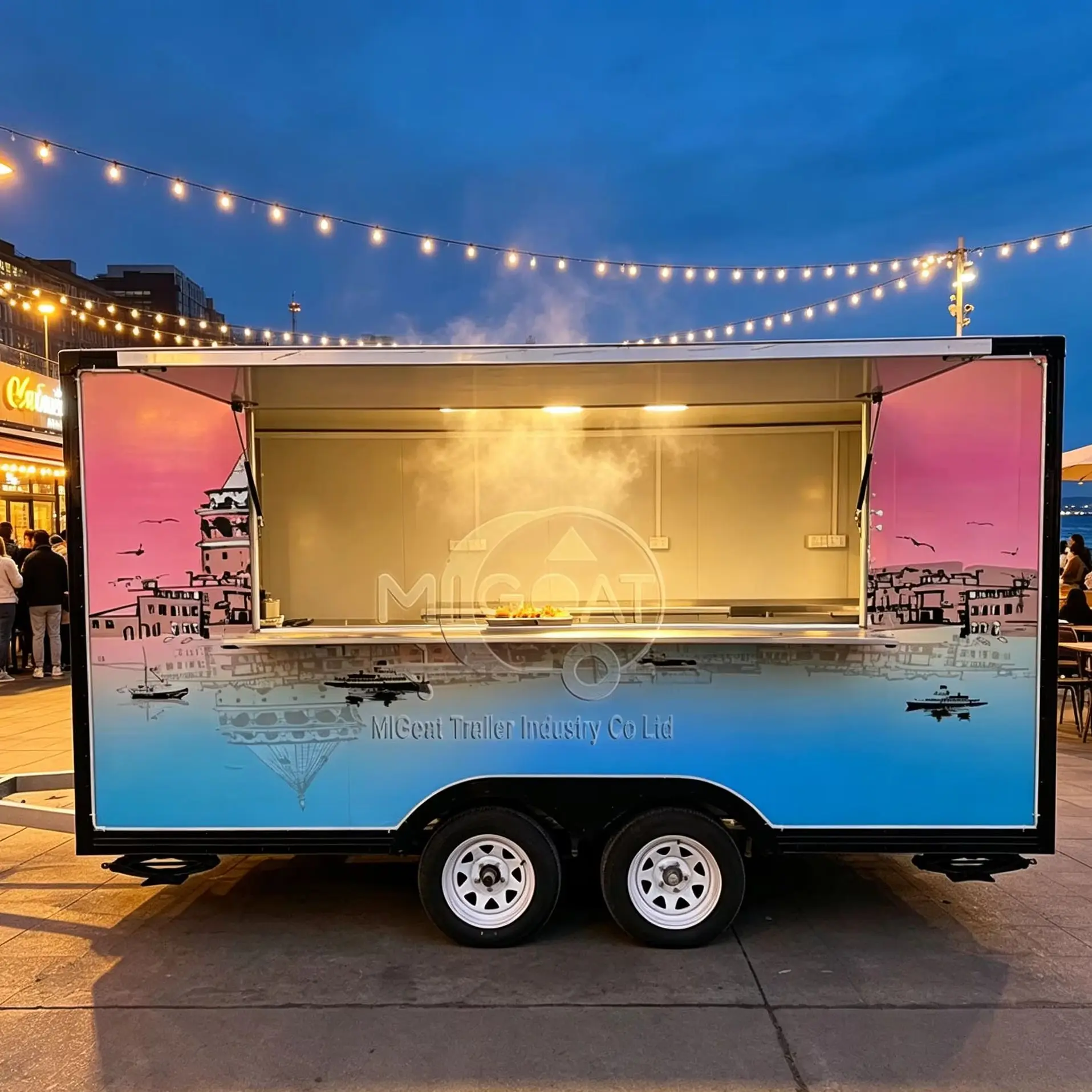 Custom Double Axle Mobile Food Trailer Stainless Steel Vending Cart For Outdoor Fair Event Business