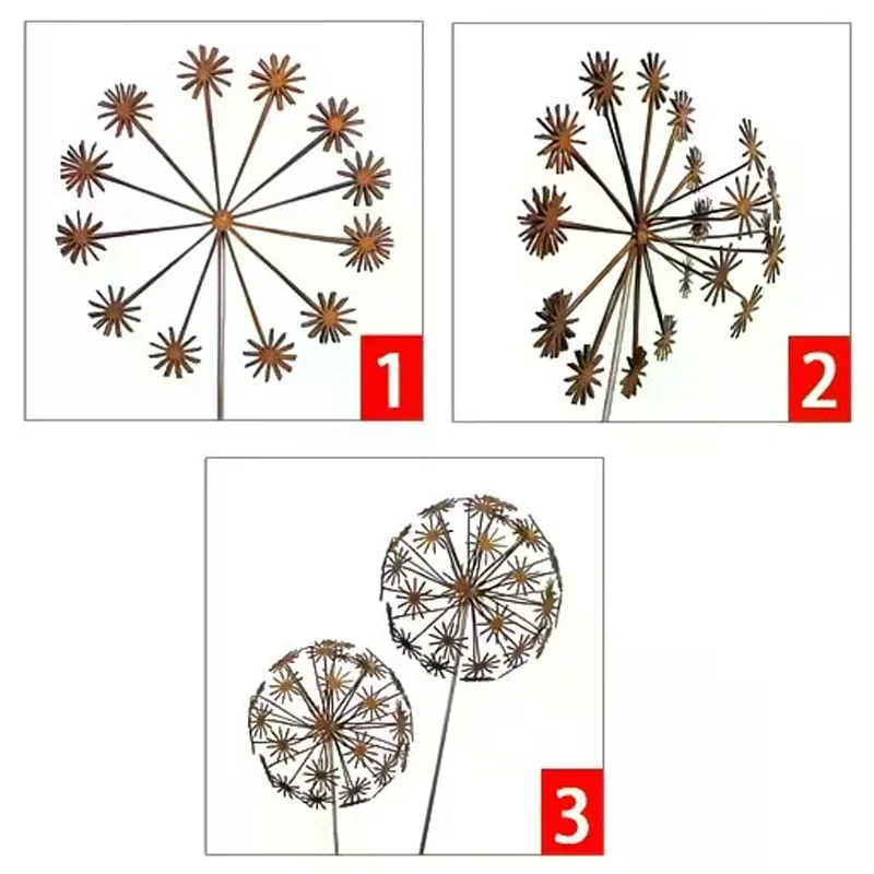 /TPz/Metal 3D Dandelion Garden Sculptures Dandelion Garden Stake Decoration Metal Outdoor Sculpture Outdoor Decor Vintage