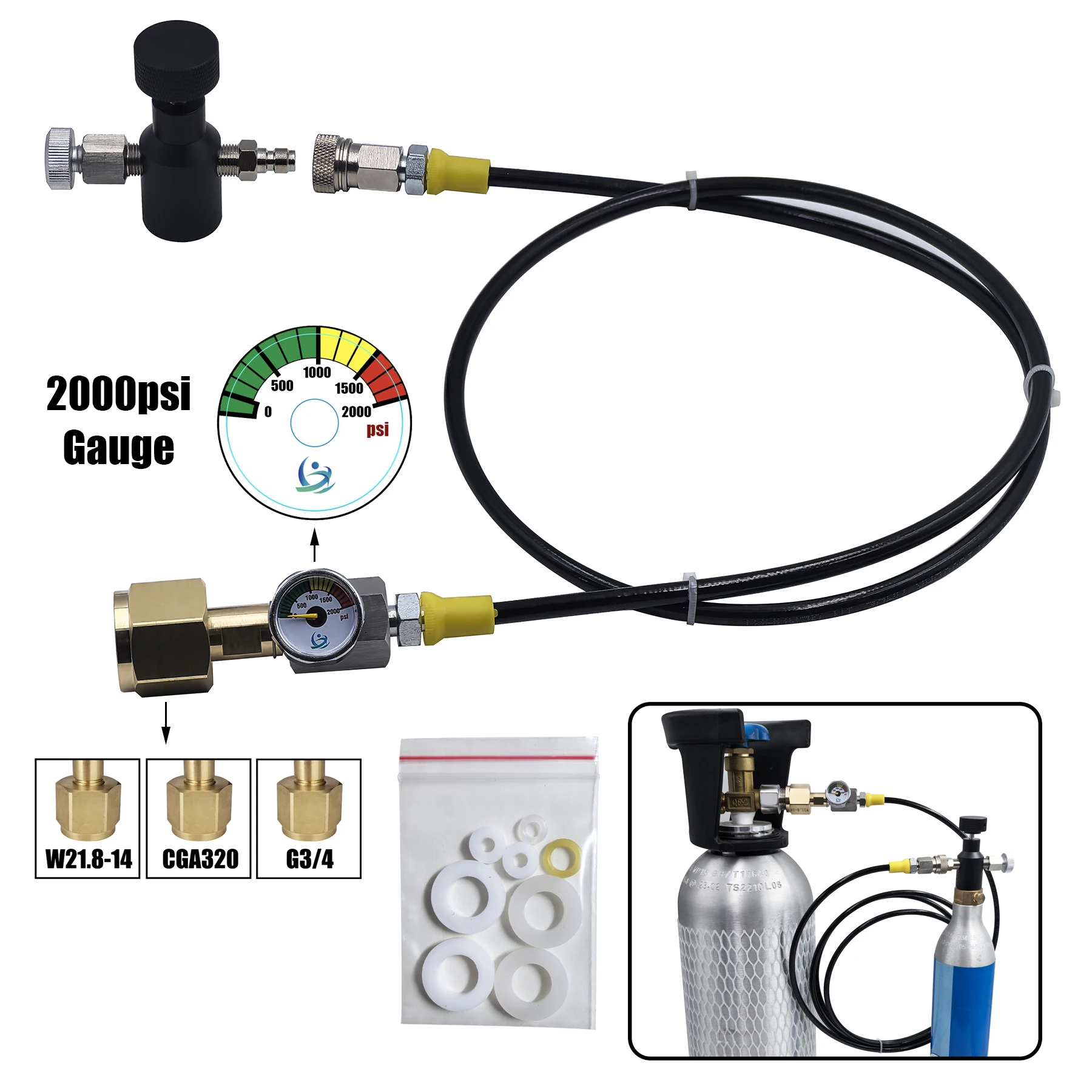 Sodastream Blue Cylinder CO2 Refill Station Adaptor With Hose On/Off Adapter W21.8-14 or G3/4 or CGA320 Connector