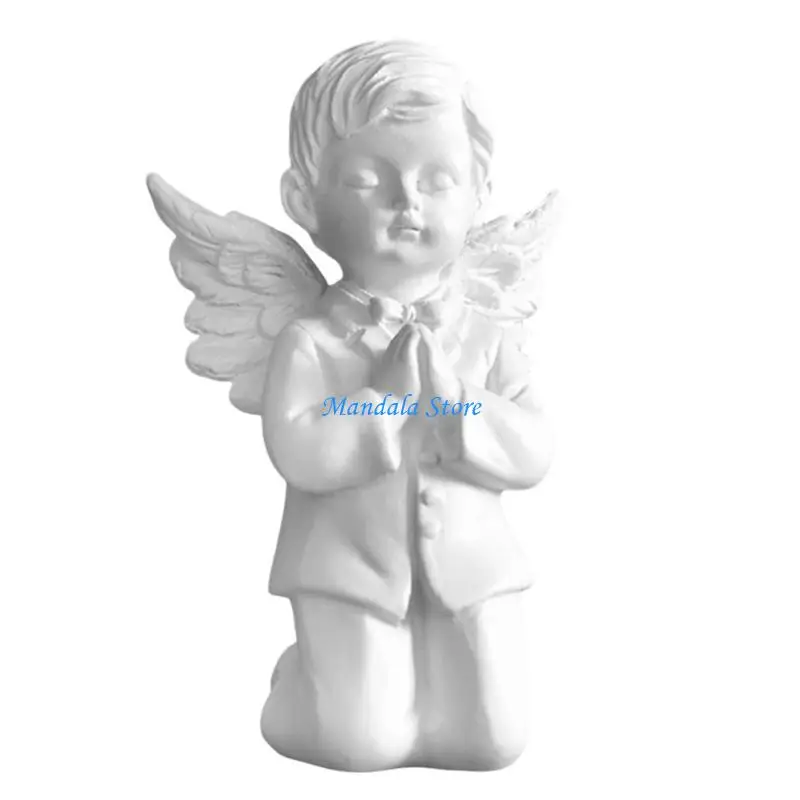

U2JC Decorative Angelic Figurine Resins Praying Boy Girl Miniature Spiritual Ornament