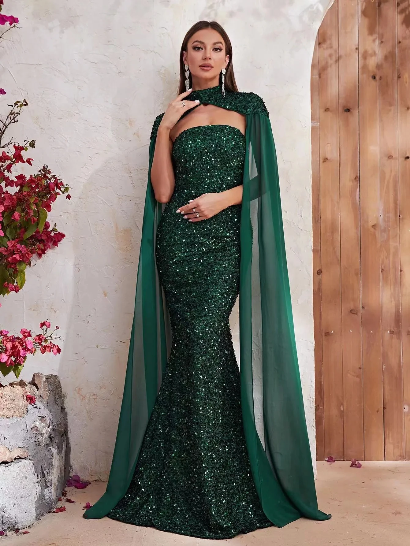 Robe de Rhsirène à paillettes vert émeraude pour filles, mancherons, robe de soirée noire, soirée formelle, quel que soit l'arabe, 123, 2024