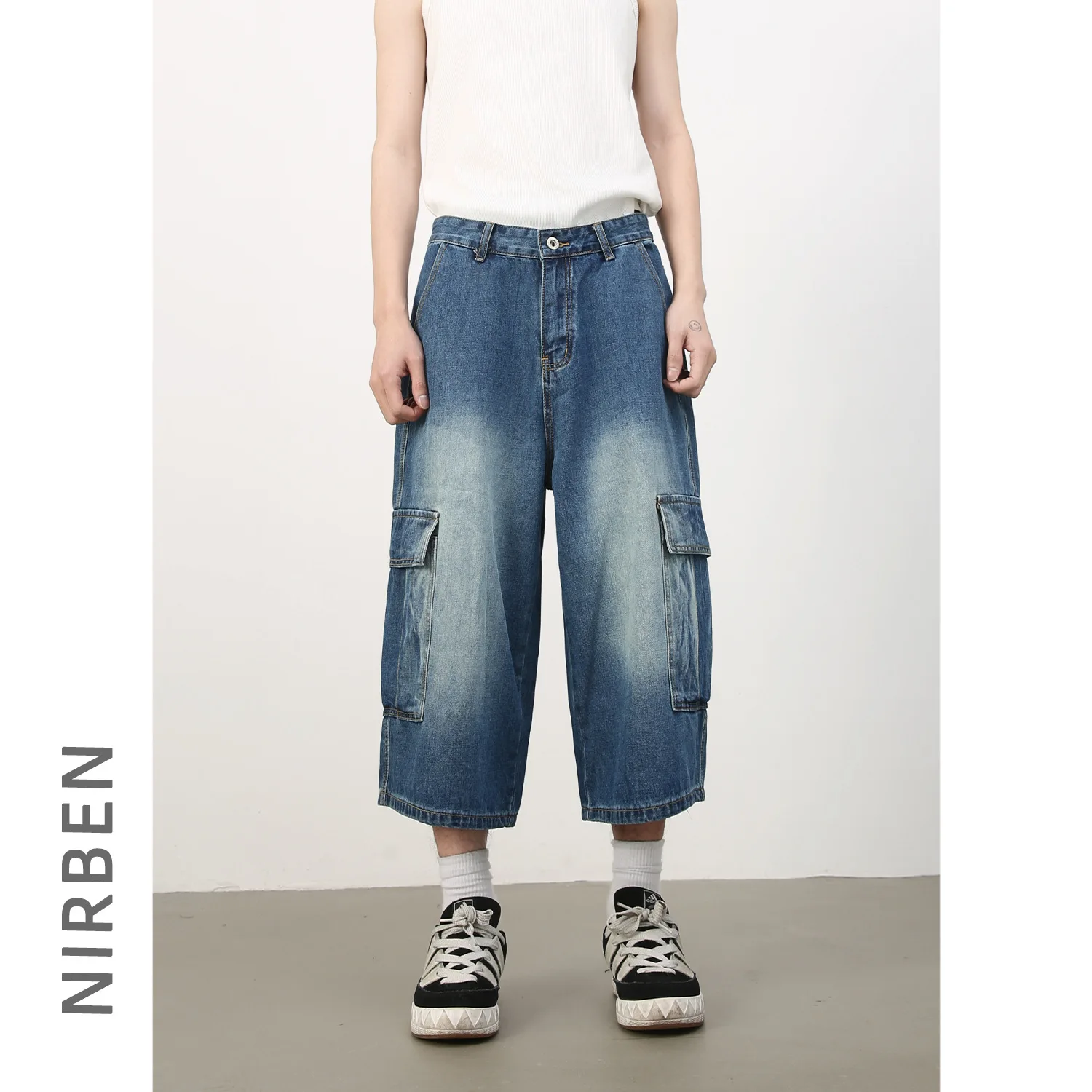 Multi-pocket Skateboard Hip-hop Denim Shorts Men's Trend Cropped Pants Loose Middle Pants Summer
