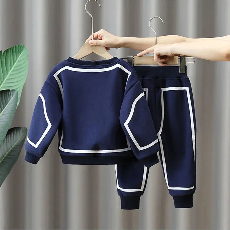 O-neck Sweatshirts Kids 2 Piece Sets Striped Casual Long Sleeve Pullover Tops Boys Conjunto New Jogger Sweatpant Children Outfit