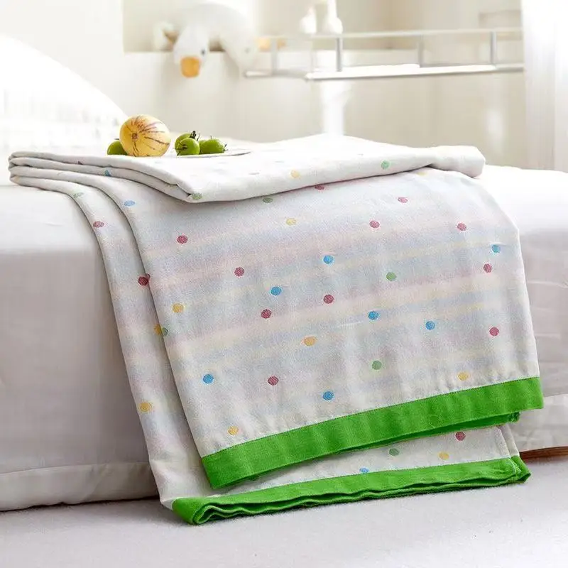 100% Cotton Gauze Towel Blanket Lightweight Breathable Summer Houndstooth Pattern for Single & Double Bed Sofa Throw