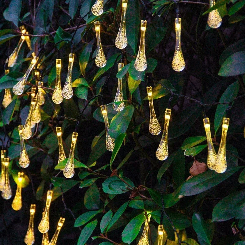 Solar String Lights Outdoor 20/30 LED Solar Water Drop Fairy Lights Waterproof  Patio Beads Light for Garden Wedding Party Lamp