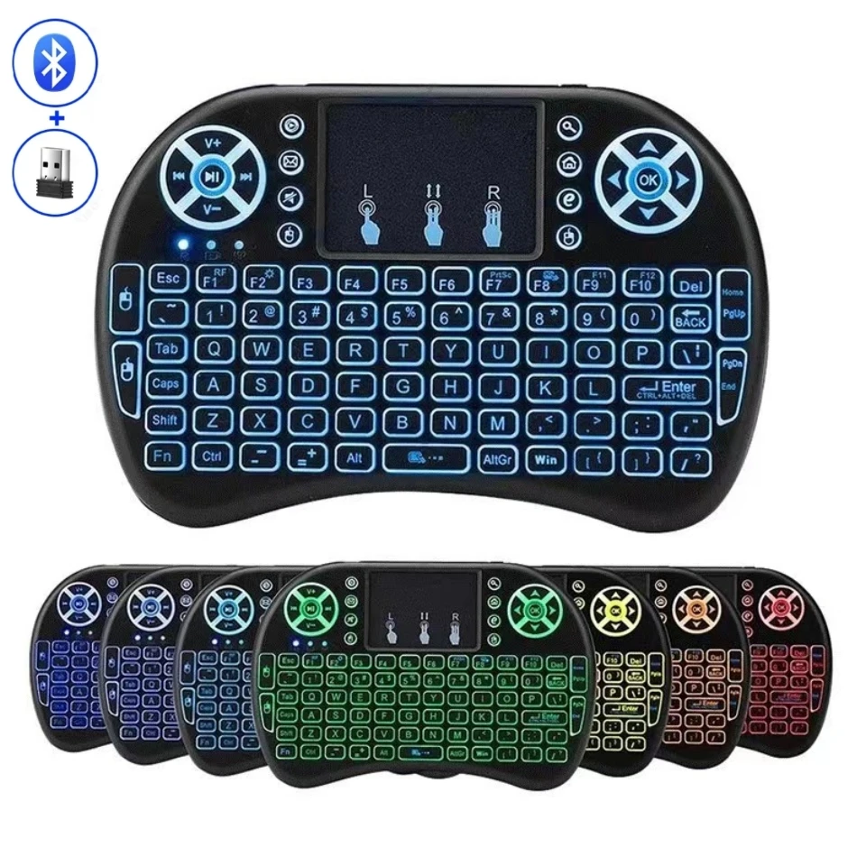 Wireless Keyboard RGB Backlit Bluetooth Keyboard Mini Rechargeable Keyboards with Touchpad Mouse for Android TV Box Phone Tablet