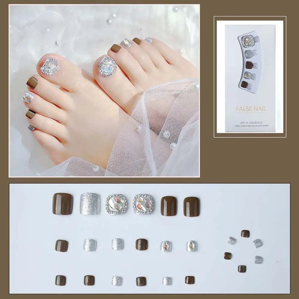 

Press on Toenails DIY Nail Art Tip Full Cover False Nails Diamond False Toenails Short Nails Patch Rhinestone Fake Toenails