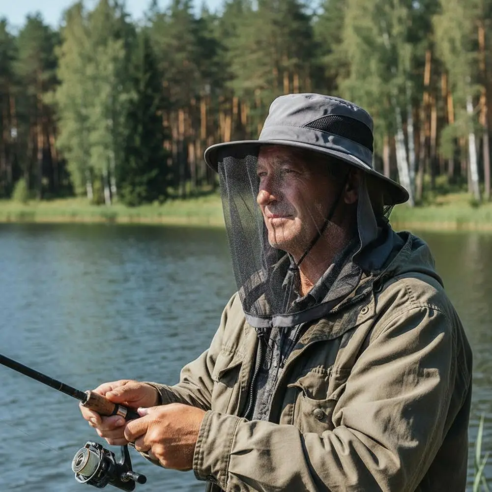 Breathable Mesh Foldable Fishing Hat Face-Covering Sun-Protective Hat Veil Repellent Insect Bee Protection For Gardening Hiking