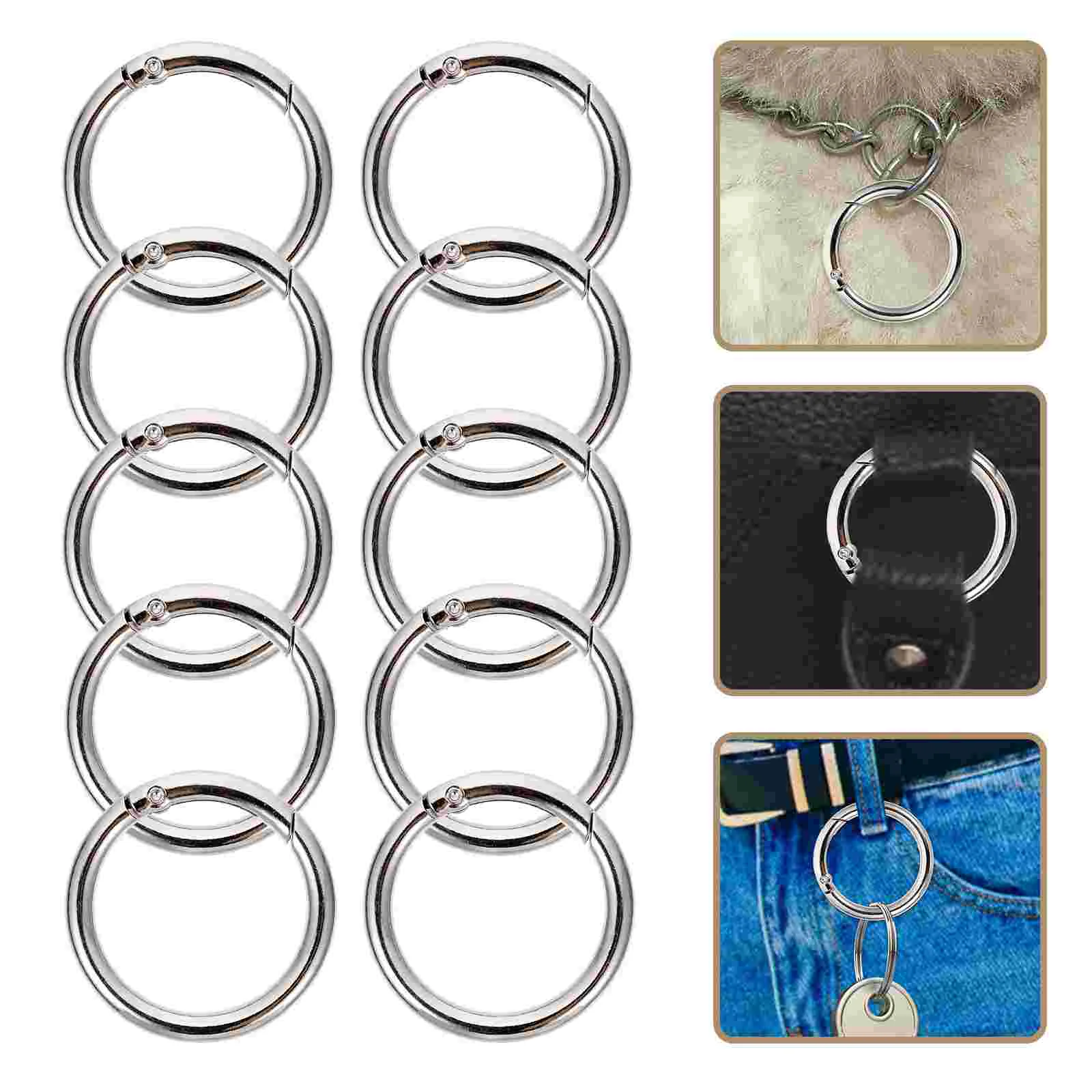 

10 Pcs Ring Split Spring Buckle Key Accessory Round Rings Silver Chain Metal for Keys Miss