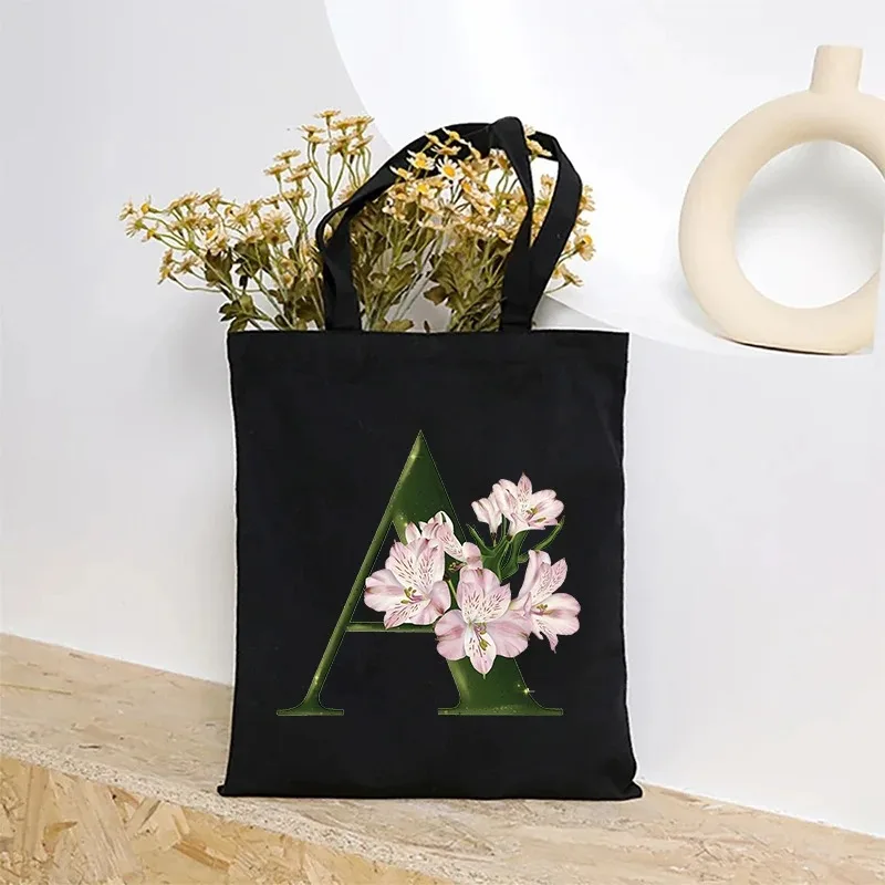 

Retro Flower A-Z Letter Canvas Handbag Storage Tote Bag Large Capacity Travel Shoulder Bags Reusable Shopping Bag Organizer Gift