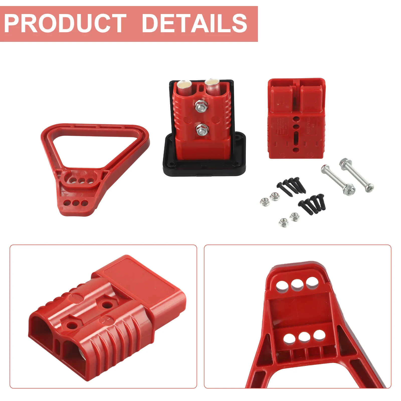 175A Connector Flush Mount Bracket Panel Cover With Handle For RV Boat Bus High Current Power Accessory Red Gray