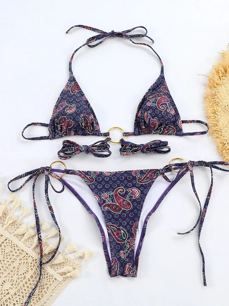 UETEEYセクシープリントレースアップビキニ2ピースセット女性用スプリット水着ビーチバケーションビキニ2025新作サマー水着ビキニセット