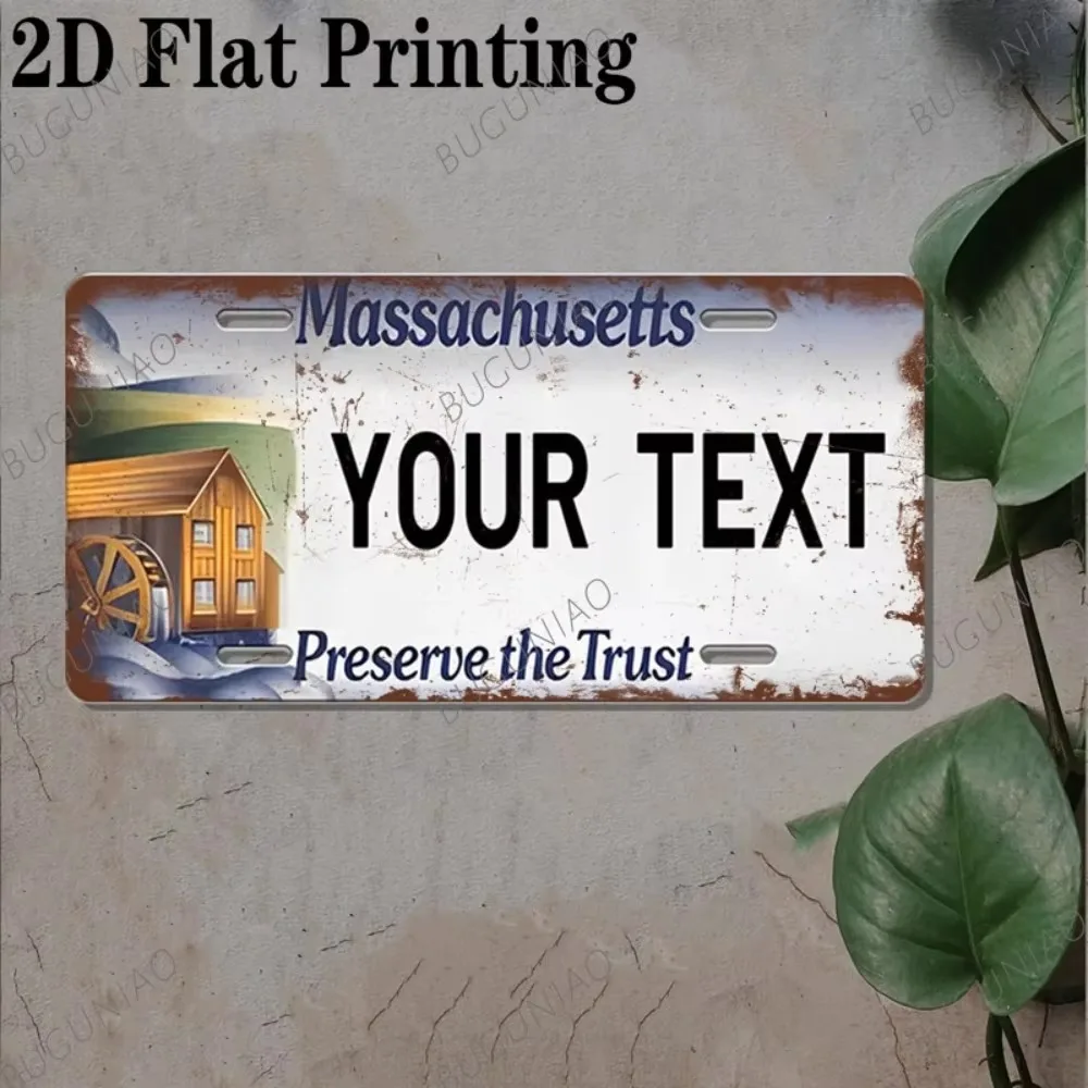 CIFbuy Customizable 2D Flat Massachusetts Wall Sign, Personalized Text Durable Plaque for Home Garage Bar Cafe Decor Gift 1pc