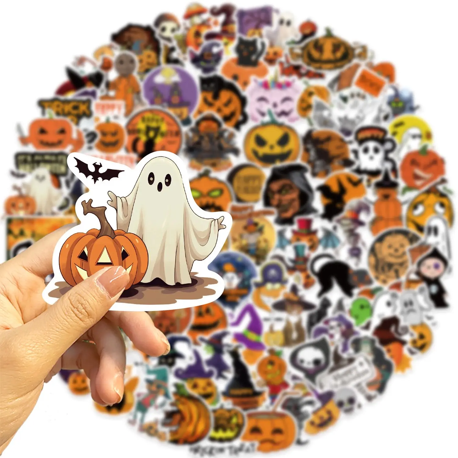 Pegatinas decorativas góticas para Halloween, calcomanías impermeables de 10/50/100 piezas, fantasma, bruja, calabaza, cuaderno, guitarra,