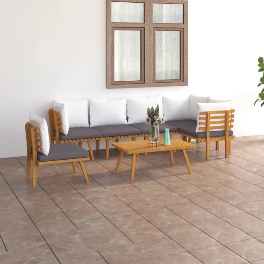 

7 Piece Patio Lounge Set with Cushions Solid Acacia Wood