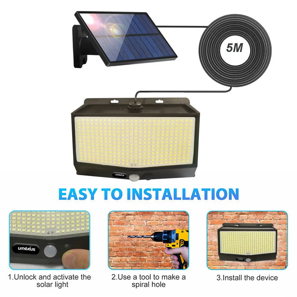 

468 LED Solar Lamp Outdoor Bright Solar Light IP65 Waterproof Outdoor Solar Powered Security Flood Light for Garden Wall Porch