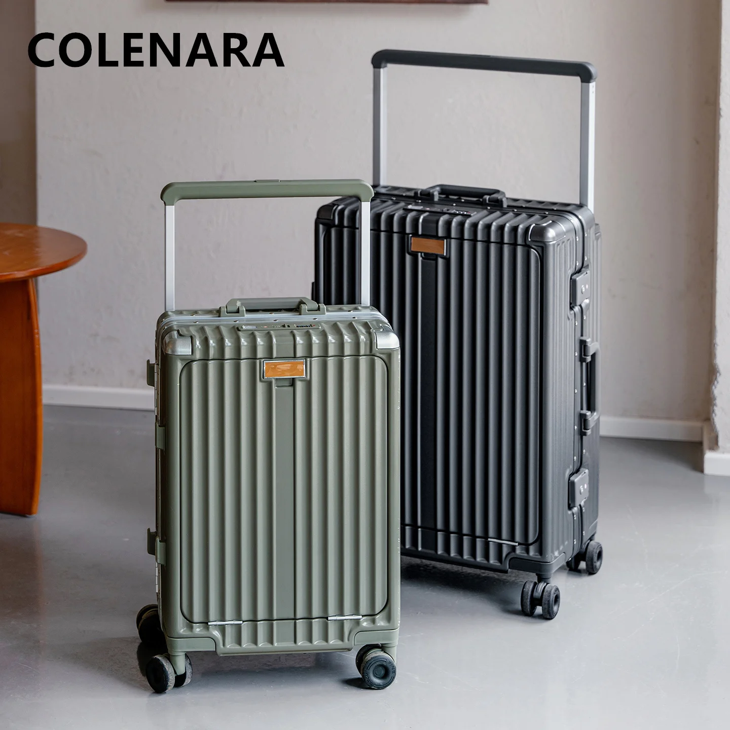 COLENARA ABS+PC Suitcase Men's Front Opening Laptop Boarding Case USB Charging Trolley Case 20