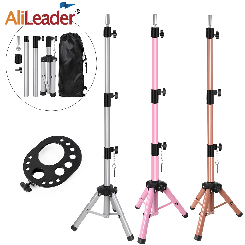 Wig Stand Tripod Adjustable Mannequin Head Stand For Hairdressing Training Head Stand 55Inch Metal Support Wig Stand With Tray