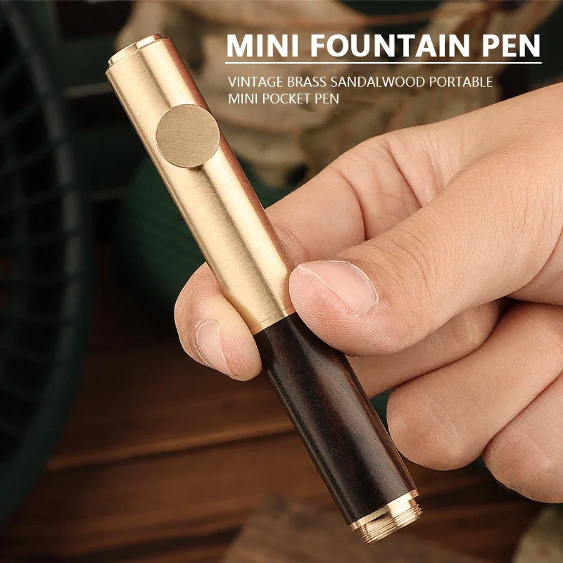 Vintage Brass Sandalwood Fountain Pen Portable Mini Pocket Business Office Writing Pens Student Art Calligraphy Stationery