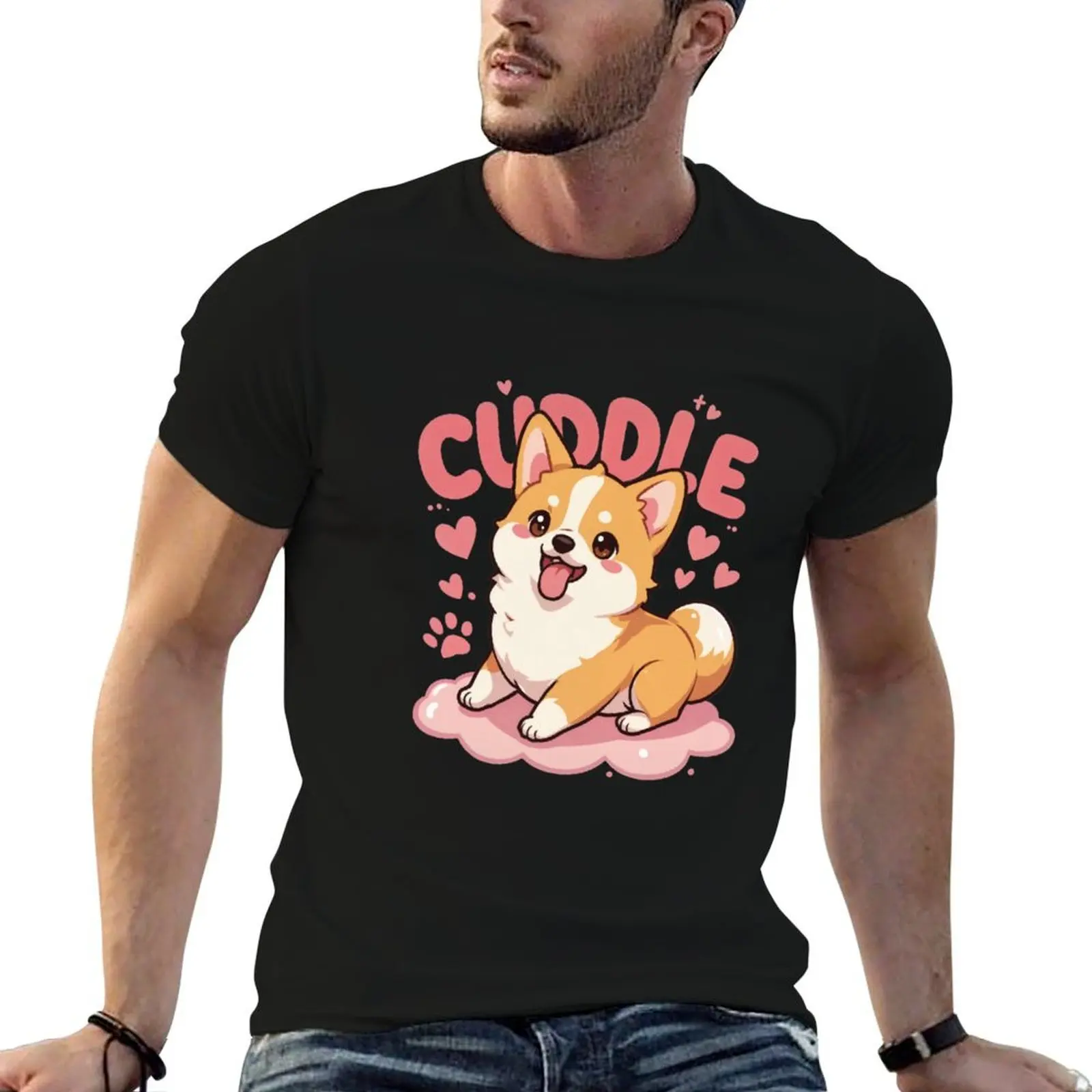 Corgi Cuddle Cuteness T-Shirt Soft Touch Basic Cotton T-Shirt