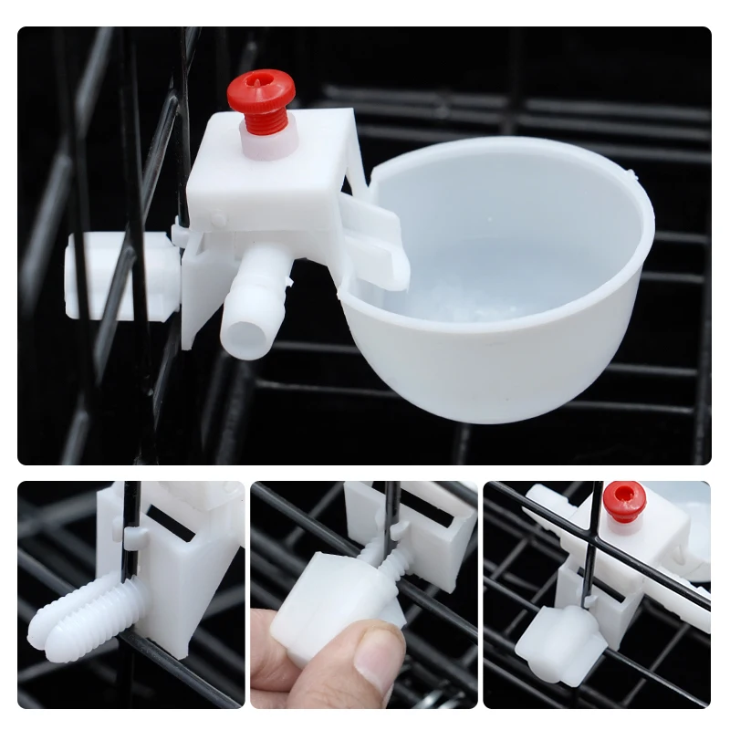 10/20 Sets White Chicken Waterer Animal Feeders Automatic Bird Coop Feed Poultry Pigeon Fowl Drinker Water 9.5mm Drinking Cups