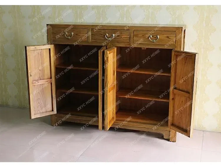 Modern New Chinese Style Simple Old Elm 4-Door Shoe Cabinet