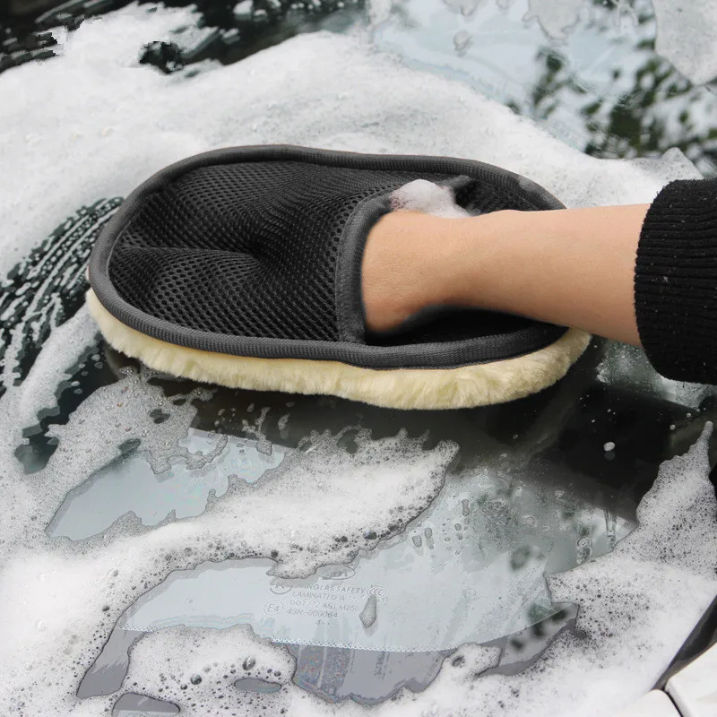 Car Wash Wool Gloves Thickened Fleece-Lined Wool Plush Car Cleaning Gloves Car Velvet Beauty Car Wash Supplies