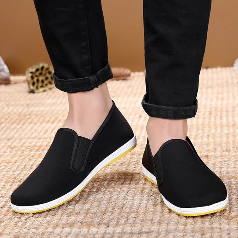 Men\'s Traditional Chinese Kung Fu Black Cotton Tai-chi Shoes Casual Women Flat Shoes Performance Round Mouth Black Cloth Shoes