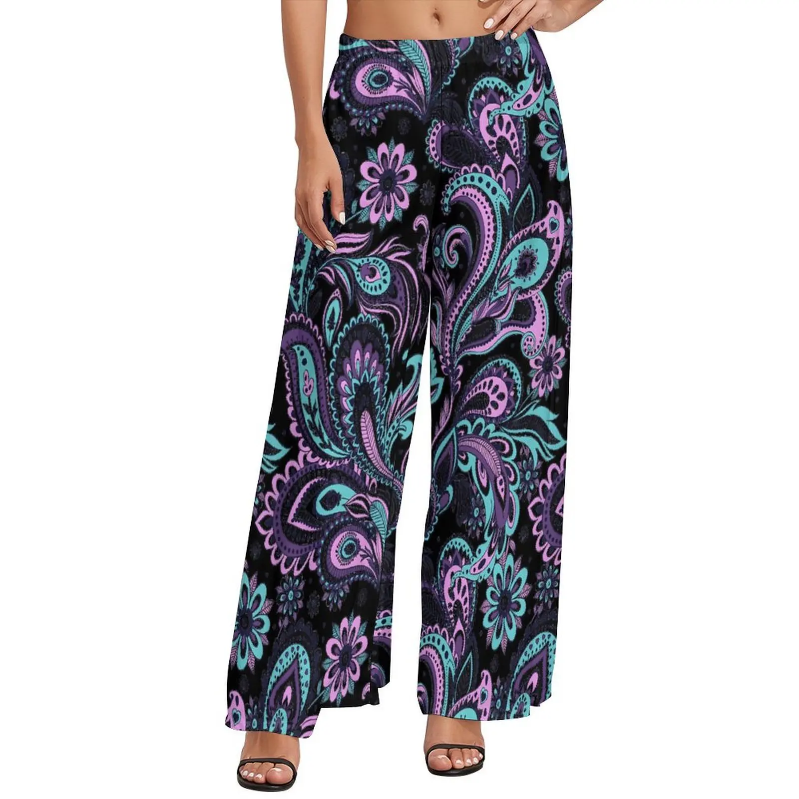 Retro Paisley Pants Pink And Blue Workout Wide Pants Ladies Oversized Street Style Custom Straight Trousers