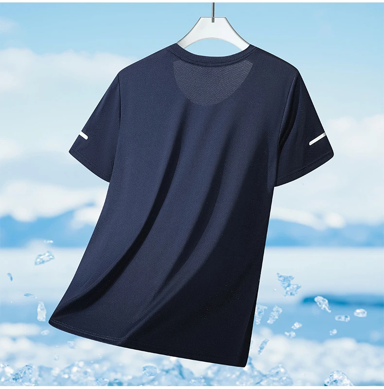 CHRLCK Herren-Lauf-T-Shirts, schnell trocknend, atmungsaktiv, zum Wandern, Angeln, weiche Elastizität, Outdoor-Sport, kurzes Hemd, Sommer – Detail 12
