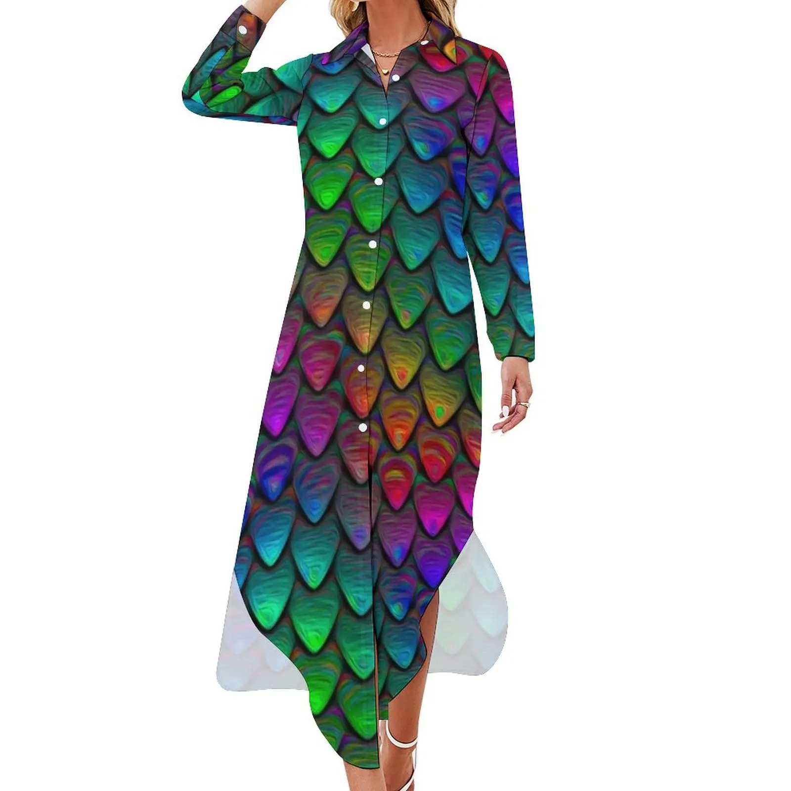 DRAGON SCALE TILES Long Sleeved Shirt Dress Party dresses for women summer dress women 2024