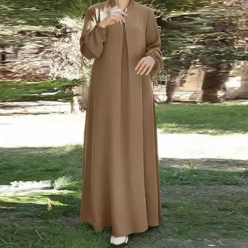 Abaya The Casual Long Robe for Muslim Ladies The New Style of Solid-color Long-sleeved Loose One-piece Dress for Ladies in Dubai