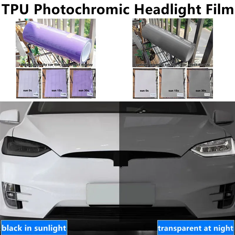 TPU UV Intelligent Color Change Car Headlight Protection Film PPF Paint Protection Photochromic Film Self-healing Anti-scratch