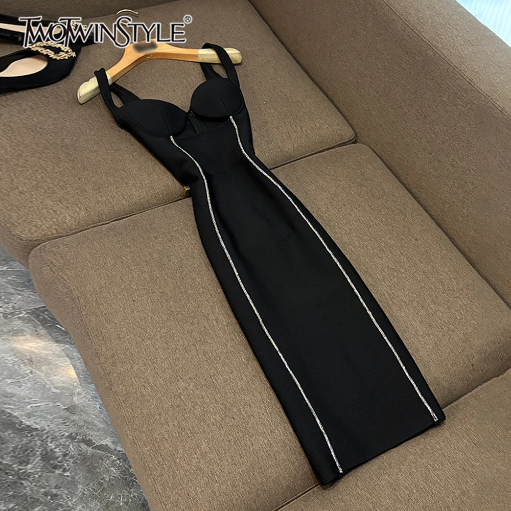 TWOTWINSTYLE Sexy Slimming Dresses For Women Square Collar Sleeveless Backless High Waist Elegant Dress Female Style VDR788924