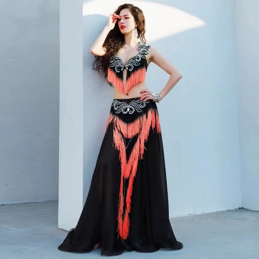 Belly Dance Set Diamond-Studded Tassel Bra Long Skirt Performance Clothes Suit Women Oriental Dancewear Competition Clothing