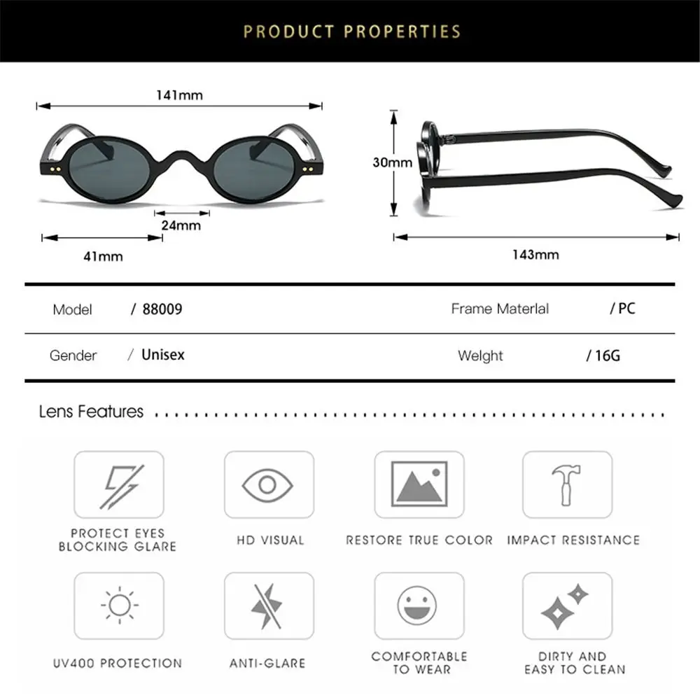 السفر UV400 ظلال الهيب هوب جولة النظارات الشمسية إطار صغير البيضاوي النظارات الشمسية نظارات الشمس #6