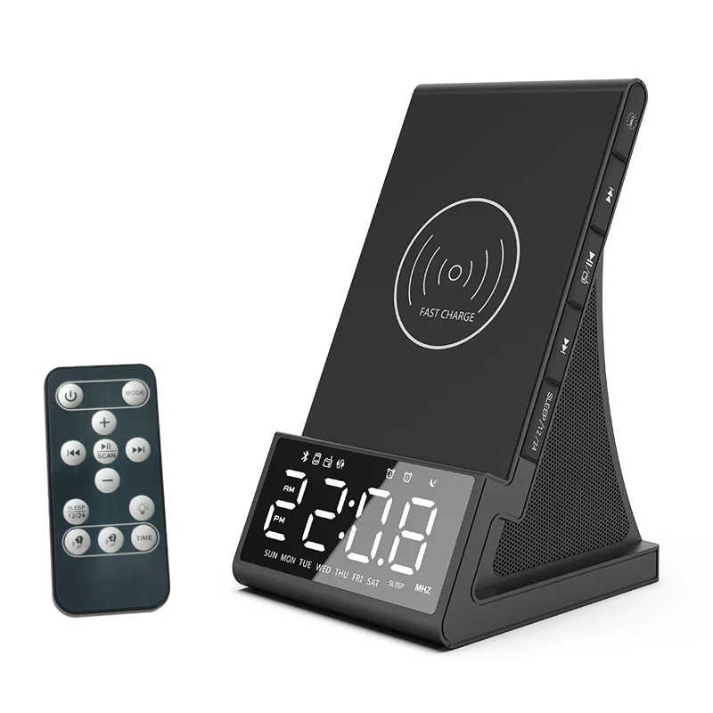 X7 Multifunctional Bluetooth Alarm Clock Bedside Speaker Mobile Phone Holder Wireless Charging   Desktop Audio
