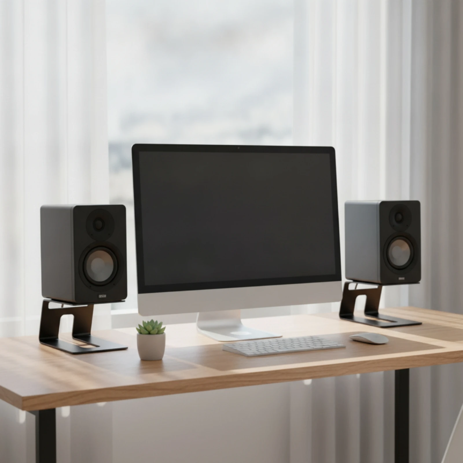 2 Pieces Desktop Speaker Stand Angled Speaker Riser Stands with Anti-Slip Feet Metal Space-Saving for Audiophiles, Desk
