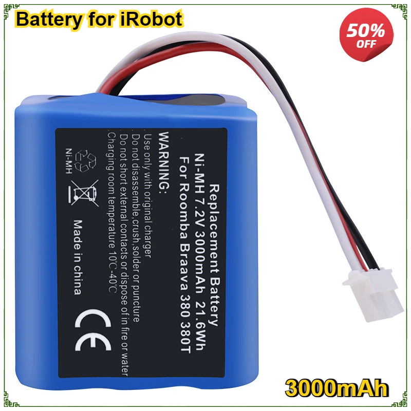 

3000mAh Battery Rechargeable Battery for IRobot Braava 380T 380 390T Mint 5200 5200C 5200B Accessories 7.2V Bateria