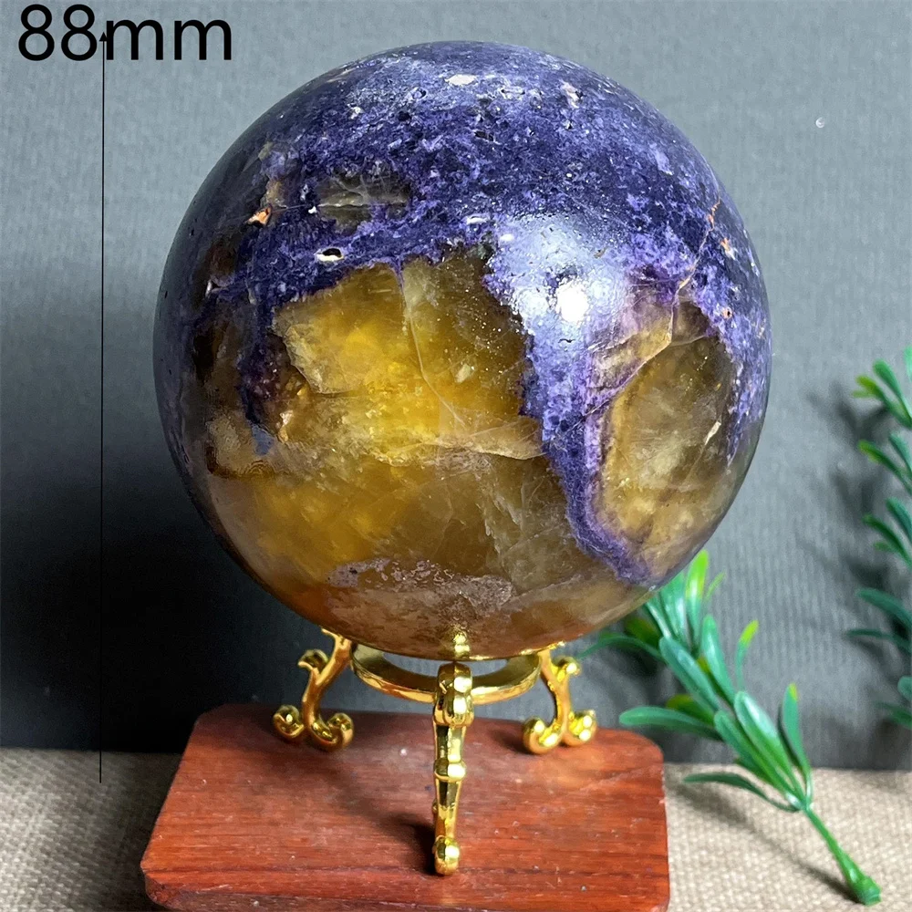 Crystal Natural Fluorite Miica Sphere Ball Gem Minerals Energy Healing Feng Shui Reiki Spiritual Home Decoration+Stand