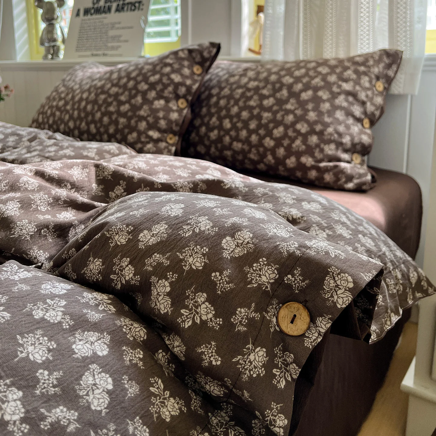Organic Linen Handmade Peony Duvet Cover Set with ruffles,Single Twin Double Full Quilt Cover