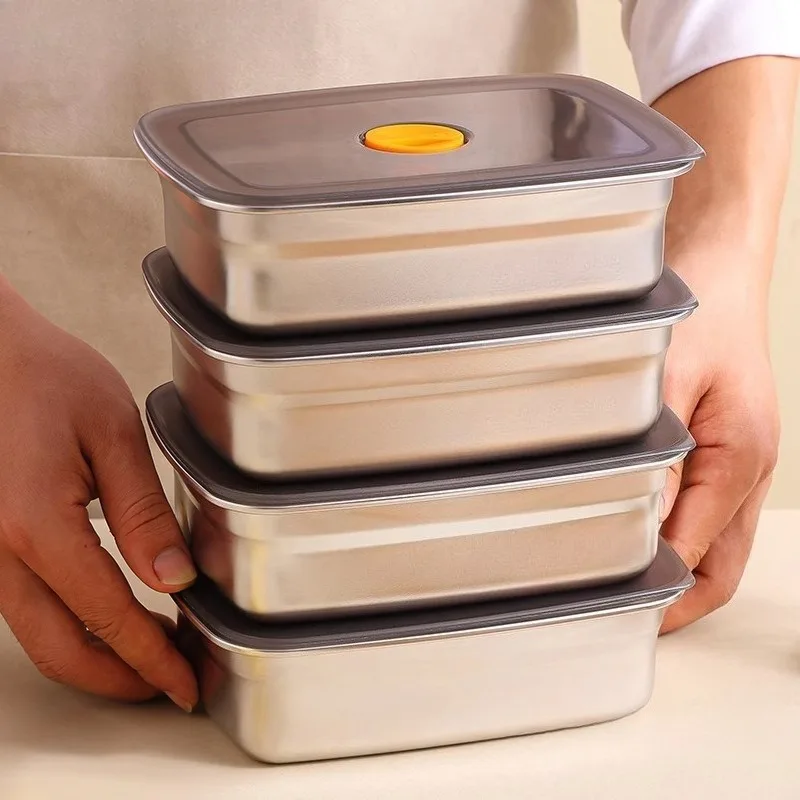 Leak-proof Stainless Steel Camping Lunch Box Sealed Refrigerator Freezer Storage Box Leak-proof Microwave Suitable Bento Box