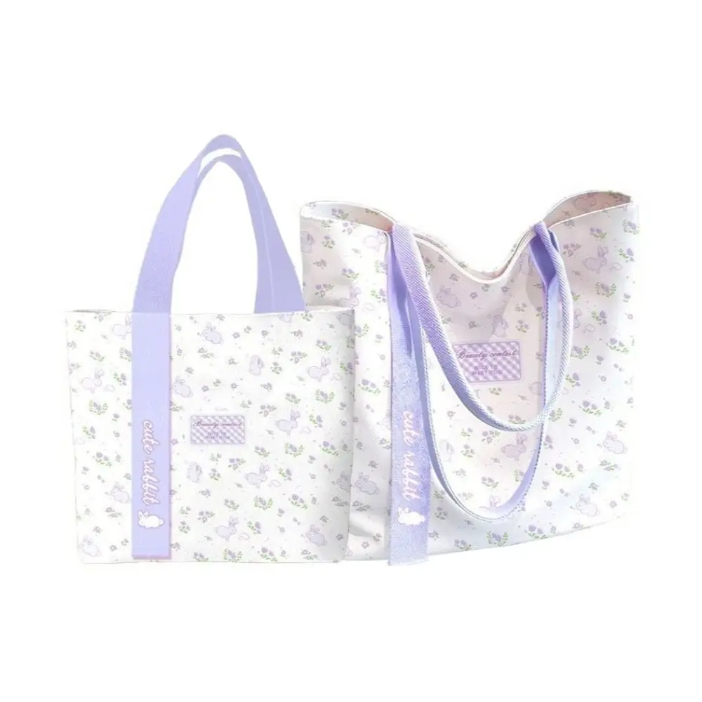 

New Rabbit Canvas Bag Cartoon Large Capacity Tote Bag Versatile Floral Shoulder Bag Student