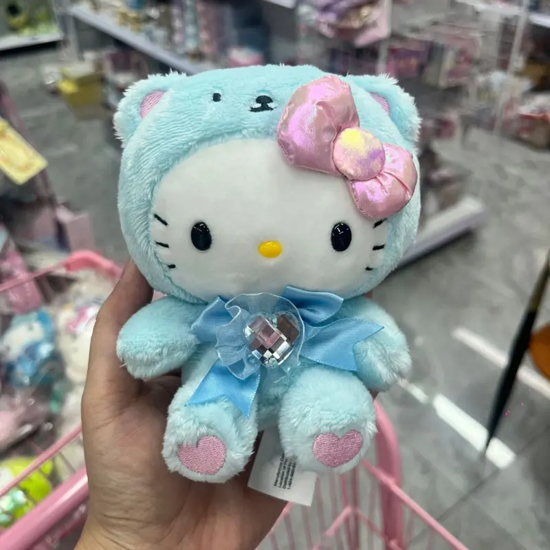 Llaveros de peluche de Hello Kitty, serie de cumpleaños de arcoíris, peluches coloridos, colgante relleno, gema, lazo, llaveros de peluche de gatito, cumpleaños g